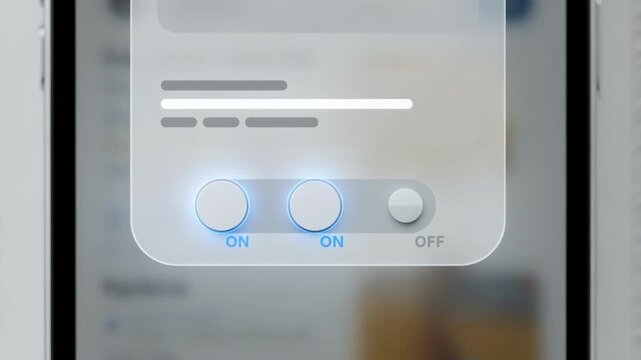 Focused medium shot of a slideup panel cookie notice on a digital platform highlighting tracking preference toggles sharply while content underneath is blurred.