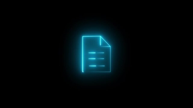 Neon document file icon animation. Text page symbol. File document sign. Paper, report, form, article and document management technical content and digital data storage concept animation.