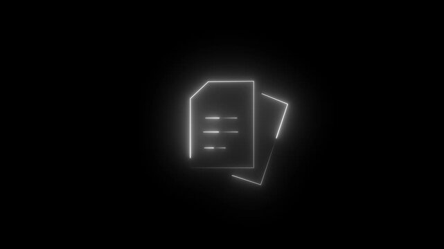Neon document file icon animation. Text page symbol. File document sign. Paper, report, form, article and document management technical content and digital data storage concept animation.