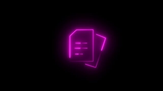 Neon document file icon paper page report text office data record folder interface concept,