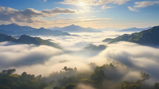 Cloud fog timelapse shifting layers continuous sunlight breaking through atmospheric view