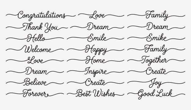 Hand lettering script positive words and greeting typography vector pack