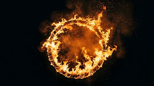 Fiery circle of flames a dramatic and intense visual representation of burning energy and power