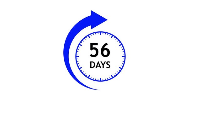 Blue circular arrow animation showing countdown timer for fifty six days in a clean studio setting