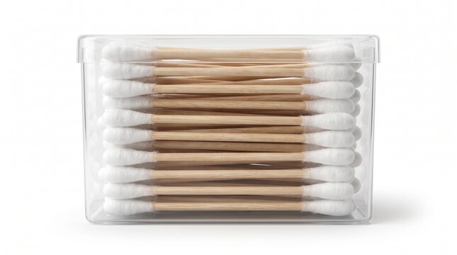 Eco-Friendly Bamboo Cotton Swabs in Clear Plastic Storage Box