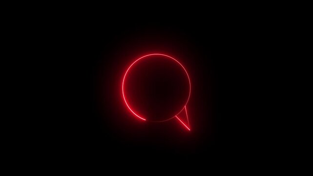 Glowing red chat dialog symbol. An SMS message icon on a dark background, chat and communication, sending messages, discussion, reply, customer support and communication.
