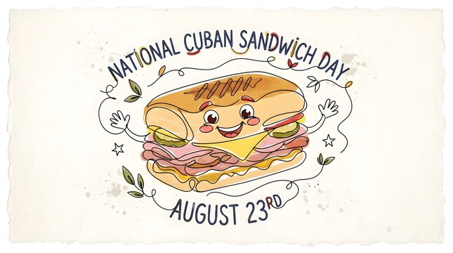 Continuous Line Art with Color Accents Illustration National Cuban Sandwich Day Happy Cuban Sandwich 