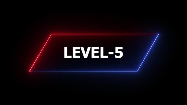 Glowing neon Level-05 text animation on black background. Game concept next level. Level Up text in the neon frame . Neon level up text animation .4k video.