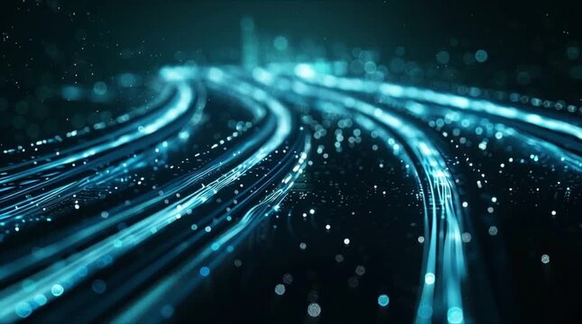 Photorealistic macro cyber city fiber optic pulse stream (AI Generated)