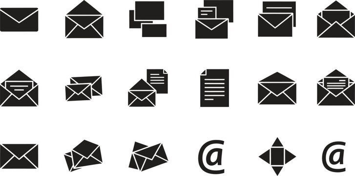 Set of email and document icons black and white vector illustration document icon envelope icon