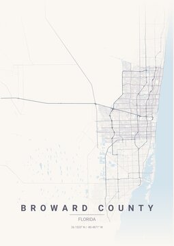 County Map Poster of Broward, Florida - Pastel Dream Style
