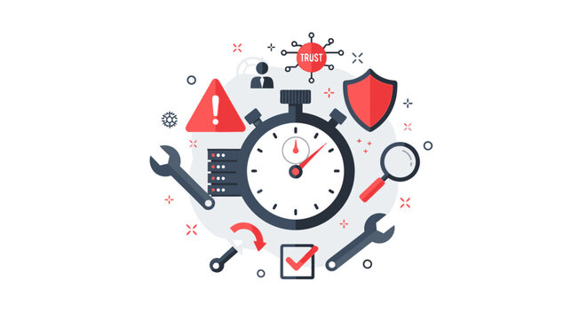 IT System Maintenance, Cybersecurity Protection, and Performance Optimization Concept Illustration
