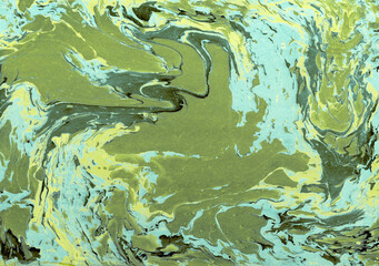Abstract green and turquoise paper marbling texture with fluid liquid swirls © p-fotography