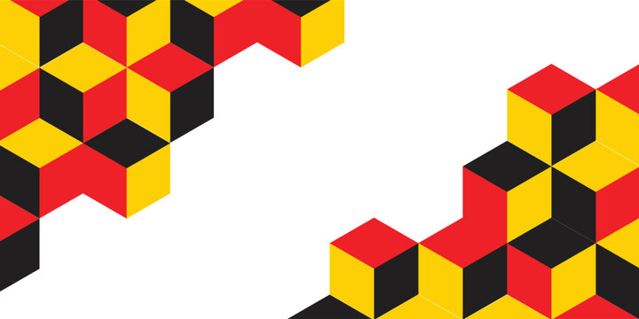 Abstract simple red yellow black cube pattern. Blank space in the middle for text.