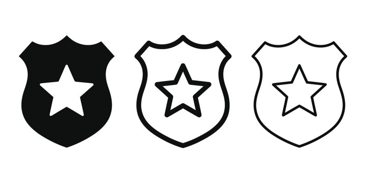 Police badge icon silhouette vector, bold outline and line art isolated illustration