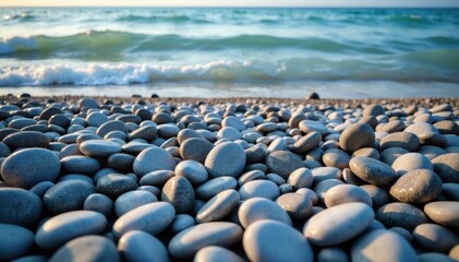 Obraz premium Smooth, gray-toned pebbles, Lake Superior beach texture, texture, serene, summer