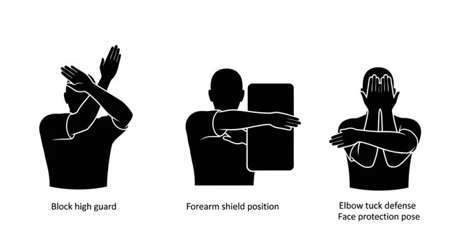 Self Defense Blocking Techniques Silhouette Icons Set