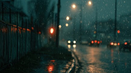 Fototapeta premium Wet street with cars on it at night