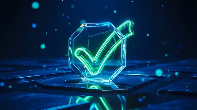Verified approval check mark icon with secure validation concept