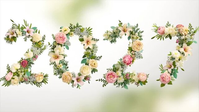 Luxury beautiful 2027 and many flower with leaf animation design