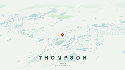 Modern minimalist vector map of Thompson, Manitoba. High-quality scalable illustration of Thompson geographic boundaries along the Burntwood River for posters design. © AliRza