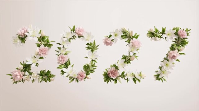 Beautiful 2027 and flower with leaf animation design video