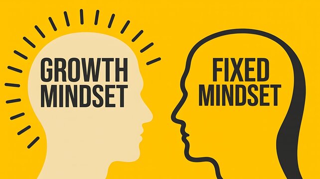 Growth mindset and fixed mindset comparison with motivational psychology concept