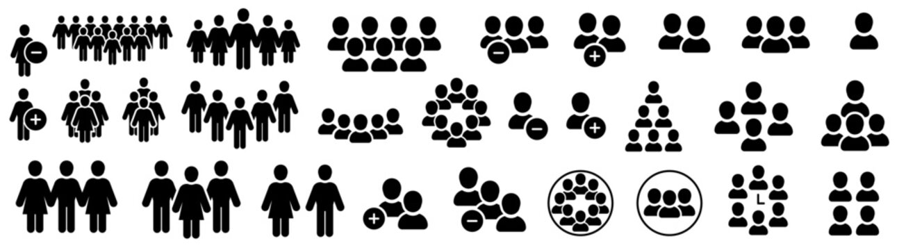 Diverse people group pictograms: icons depicting community and teamwork dynamics