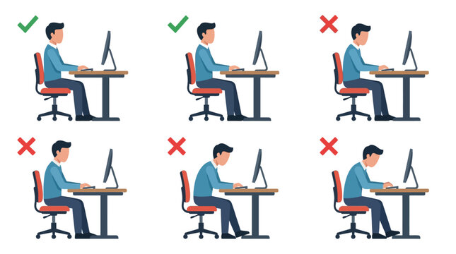 Comparison of correct and incorrect sitting posture at computer desk