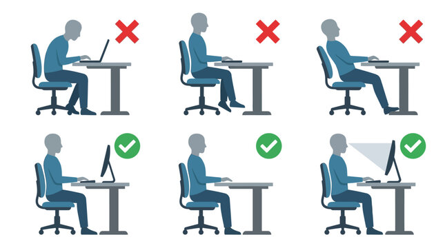 Ergonomics Guide for Correct and Incorrect Office Sitting Posture