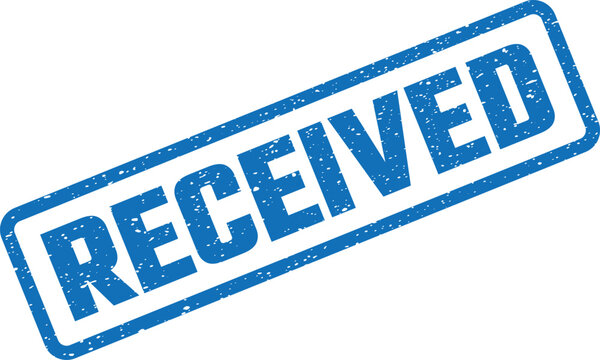 Blue rectangular stamp displaying the action word received on a clean white surface indicating successful delivery and acceptance confirmation