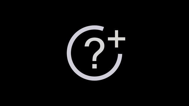 White question mark symbol inside a circle with a plus sign on a black background white symbol
