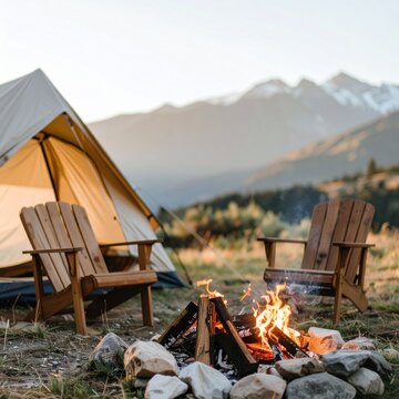 Cozy Campsite with Mountain View, Outdoor Adventure and Camping Concept