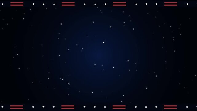 American Patriotic Starry Night Motion Background. Dark blue night sky with twinkling stars and red-white-blue patriotic border frames. Perfect for national holidays and events