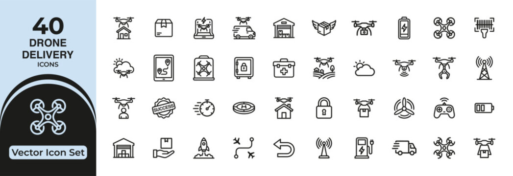 40 drone delivery icons editable vector set for logistics shipping technology applications