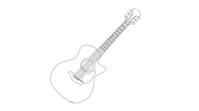 animated continuous line drawing of an acoustic guitar, minimalist line art animation