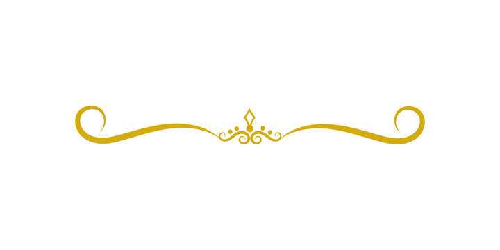 Golden ornate divider with elegant scrolls and a central diamond motif, isolated on transparent background