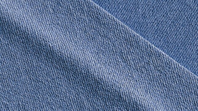 Close-up texture of blue denim fabric, detailed woven cotton textile, casual garment material, light wash jeans background, abstract textile pattern