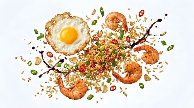 Shrimp Fried Rice With Sunny Side Egg And Soy Sauce Splash