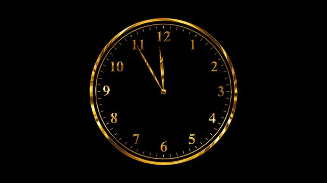 gold clock new year countdown isolated alpha channel animation, winter holiday and christmas timer overlay motion design element