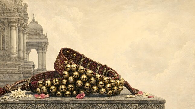 Traditional Indian Ghungroo Musical Anklet Bells Classical Dance Engraving Artwork