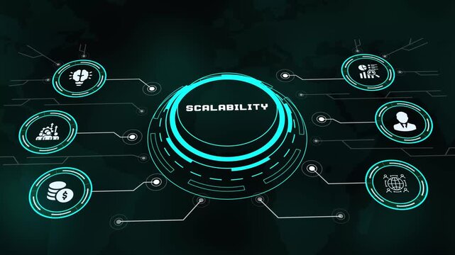 Advanced digital HUD interface visualization showing scalability concept and enterprise business growth.