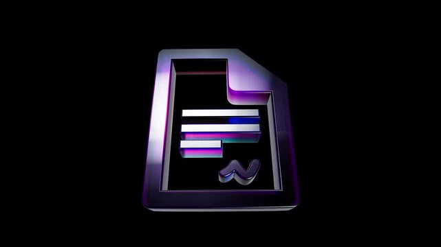Shiny 3d document file icon with colorful neon light reflection on black background 3D Icon