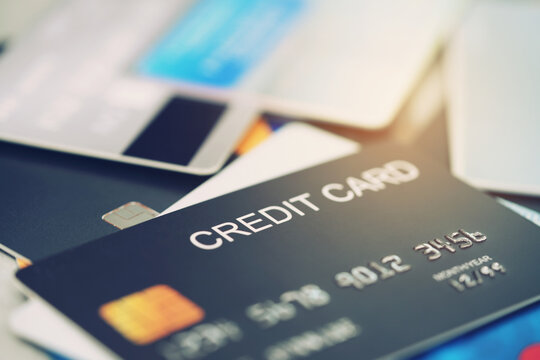 Credit card Many.  with password key lock security finance business concept. soft focus.