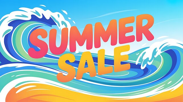 Summer Sale banner, hot season discount poster with tropical  leaves,ice c ream, watermelon,