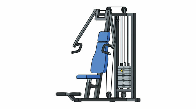 Chest Press Machine: A versatile chest press machine, designed for strength training, with a blue padded seat and backrest, featuring weight stacks for adjustable resistance.