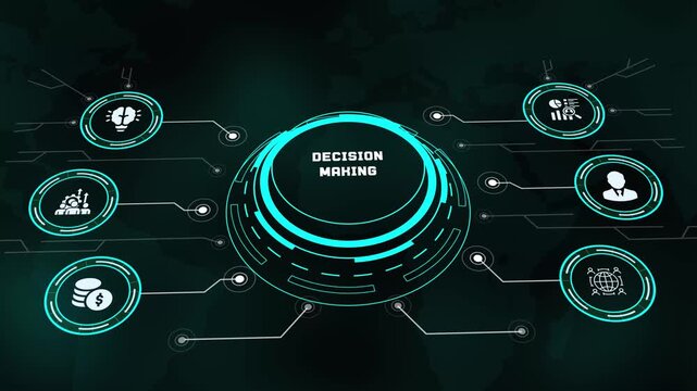Digital technology HUD interface concept showcasing corporate decision making and data strategy.