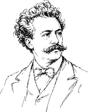 Johann Strauss Austrian Composer and Violinist Hand-Drawn Ink Vector Portrait Illustration Isolated on Transparent Background

