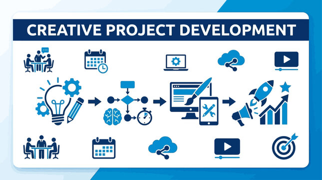 Modern Flat Vector Illustration Depicting Creative Project Development and Strategic Concept Design for Web Banner with Innovative Digital Workflow and Business Growth Visualization