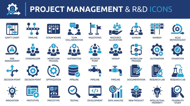 Professional Flat Design Illustration Depicting Strategic Project Management Workflow Organizational Planning and Digital Business Research Analytics for Corporate Efficiency and Success